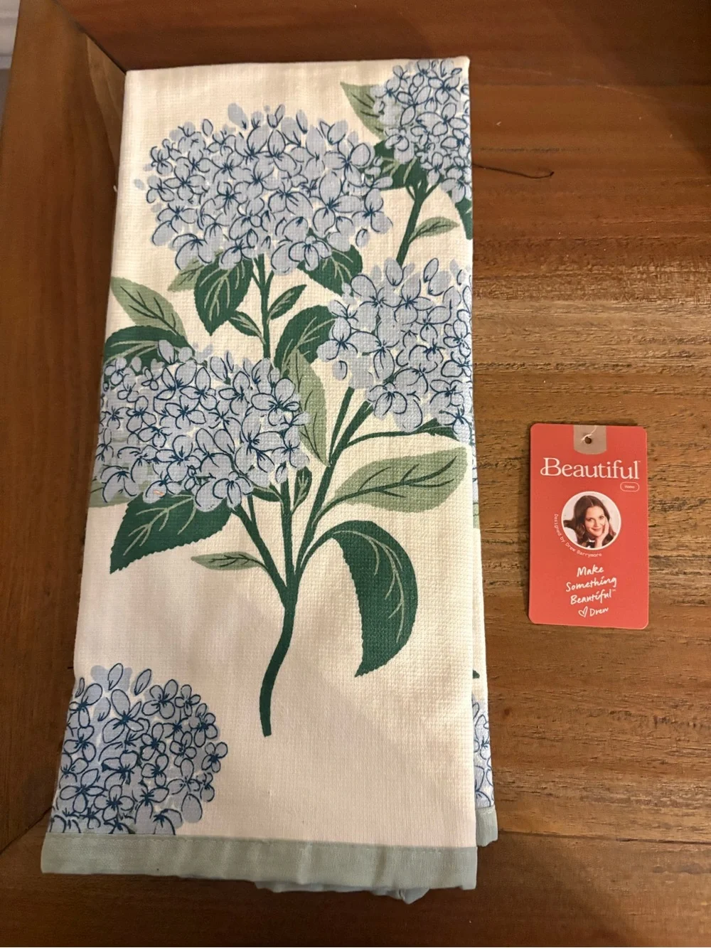 Floral Blue & Green Hydrangea Kitchen Towel
